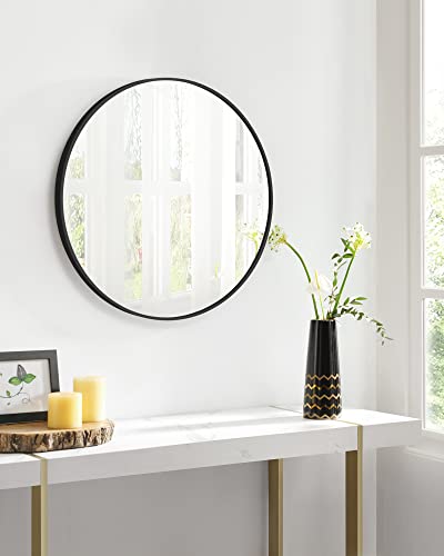 Round Wall Mirror Bathroom Mirror 61 cm Diameter Metal Frame for Living Room Bedroom Bathroom Hallway Black