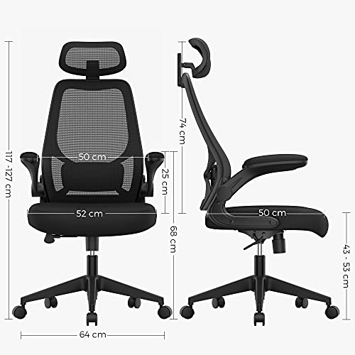 Office Chair, Computer Chair, Ergonomic Chair, Adjustable Armrests and Headrest, Rocker Function, Breathable Mesh, Height-Adjustable, Black