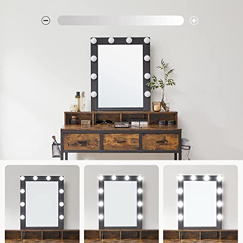 Dressing Table with Stool Vanity Table 10 LED Bulbs Mirror Adjustable Brightness Bedroom Dressing Room Industrial Design Vintage Brown-Black