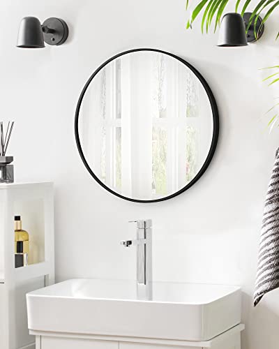 Round Wall Mirror Bathroom Mirror 61 cm Diameter Metal Frame for Living Room Bedroom Bathroom Hallway Black