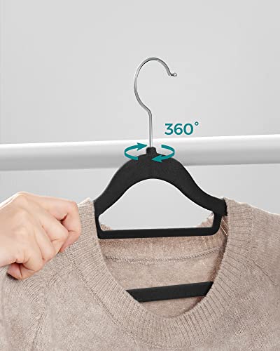 Velvet Hangers, Set of 20 Clothes Coat Hangers, Non-Slip, with Tie Bar and 360° Swivel Hook, Space-Saving, 0.6 cm Thick, 43.5 cm Long, for Dresses Trousers, Black