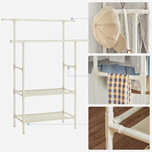 Clothes Rack, Metal Clothing Stand with 2 Hanging Rails and 2 Storage Shelves, Max. Load 70 kg, Easy Assembly, White