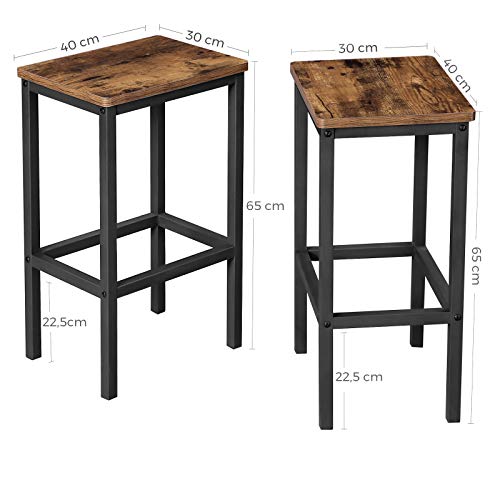 Bar Stools, Set of 2 Bar Chairs, Kitchen Breakfast Bar Stools with Footrest, Industrial in Living Room, Party Room, Rustic Brown LBC,65X40 x 30 x 65 cm