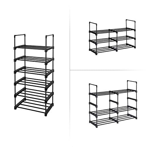 6-Tier Shoe Rack, Iron Shoe Storage Organiser, Customisable Design, Space-Saving and Versatile Shelf, for Entrance Living Room Bedroom Kitchen, 45 x 30 x 106 cm, Black