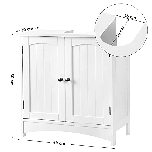 Under Sink Storage Cabinet Bathroom Floor Cabinet with 2 Door Adjustable Shelf 60 x 30 x 60 cm White