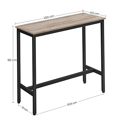 Bar Table, Narrow Rectangular Bar Table, Kitchen Table, Pub Dining High Table, Steel Frame, 100 x 40 x 90 cm, Easy Assembly, Industrial, Greige and Black