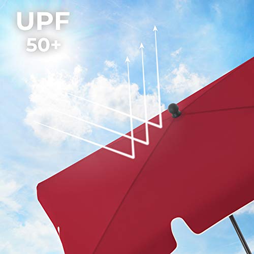 Rectangular Balcony Parasol 2 x 1.25 m, UPF 50+ Protection, Tilting Sunshade, PA-Coated Canopy, Carrying Bag, Garden Terrace, Base Not Included, Red