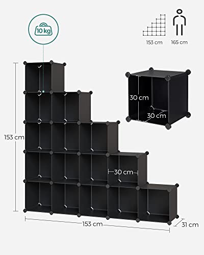 15-Cube Storage Unit, Shoe Rack, DIY Shelving System, Stackable Cubes, PP Plastic Shelf, Wardrobe, Closet Divider, for Bedroom, Office, Black