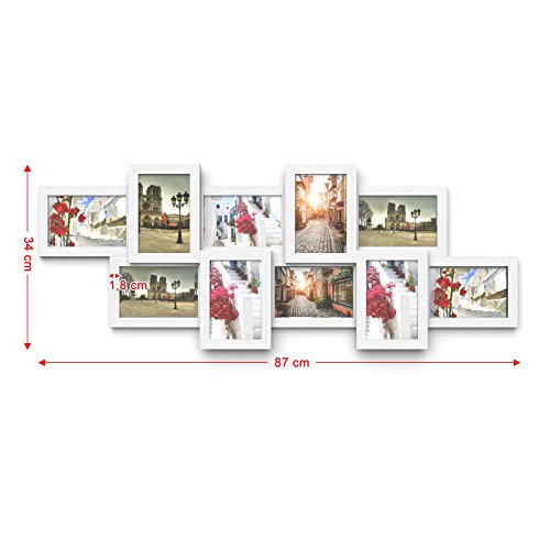 Photo Frame Collage for 10 Photos in 4" x 6" (10 x 15 cm) Picture Frame Wall Mounted, Assembly Required, White Wood Grain