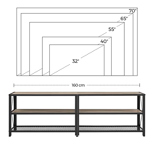 TV Stand, TV Table for TV up to 70 Inches, with Shelves, Steel Frame, Living Room, Bedroom Furniture, Greige and Black