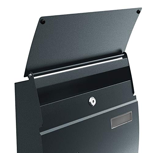 Mailbox, Wall-Mounted Lockable Post Letter Box with Viewing Windows, Nameplate, and Keys, Easy to Install, Anthracite Grey