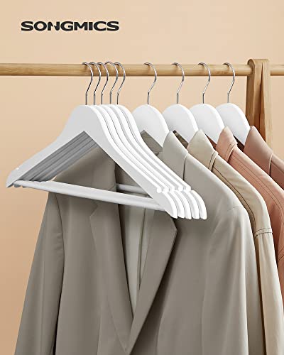 Wooden Hangers, 30 Pieces, Rack with Shoulder Grooves, Non-slip Trouser Bar and 360° Swivel Hook, for Complete Shirts Coats, White , Standard, Maple Wood, Metal