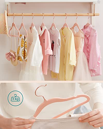 Baby Hangers, Pack of 30 kid’s Velvet Hangers with Rose Gold Hooks, Non-Slip Children’s Hangers for Clothes in Closet, Baby or Children's Coats, Light Pink