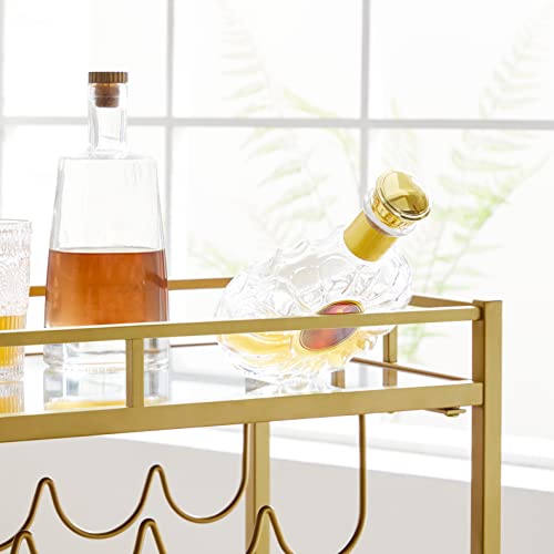 Serving Trolley Trolley Glass Holder 2 Mirrored Glass Shelves Bar Trolley Wine Cart Kitchen Dining Bar Gold