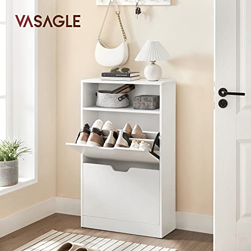 V1 Shoe Cabinet with 2 Compartments for Hallway, Living Room, Bedroom, 60 x 24 x 102 cm, White