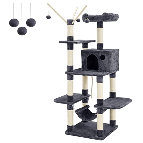 Cat Tree, Cat Condo with Hammock, Cat Tower, Smoky Grey