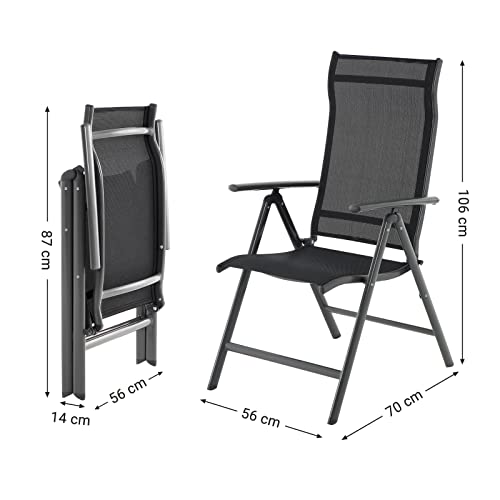 Set of 4 Folding Garden Chairs, Outdoor Chairs with Durable Aluminum Structure, 8-Angle Reclining Backrest, Max. Capacity 120 kg, Black