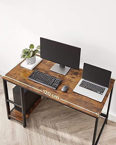 Computer Desk, Writing Desk with 2 Shelves on Left or Right, Work Table for Office Living Room, Steel Frame, Industrial, Rustic Brown and Black