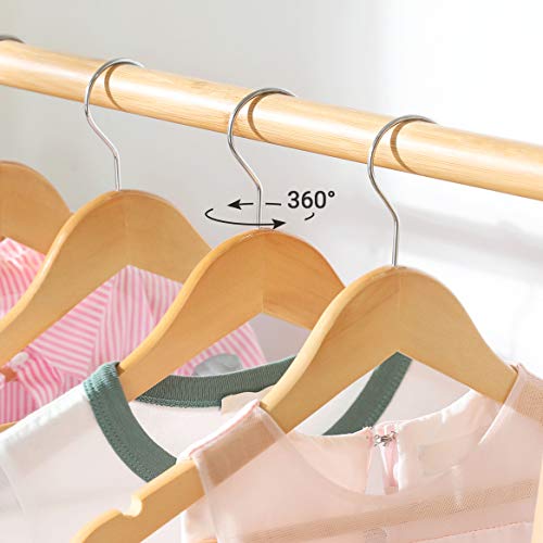 Solid Wood Children’s Hangers, 10-Pack Robust Kid’s Clothes Hangers, with Trousers Bar, Shoulder Notches, 360 Degree Swivel Hooks, 35 x 1.2 x 20 cm, Natural