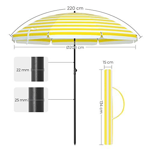 2 m Parasol, Beach Umbrella, Sun Protection with UPF 50+, Portable Octagonal Canopy, Tilt Mechanism, Air Vent, Carry Bag, for Beach, Gardens, Balcony, Pool, Yellow and White Stripes