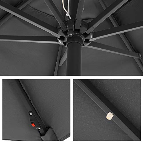 3 m Garden Parasol Umbrella with Solar-Powered LED Lights, Sunshade with UPF 50+ Protection, Tilting, Crank Handle for Opening Closing, Base Not Included, Grey