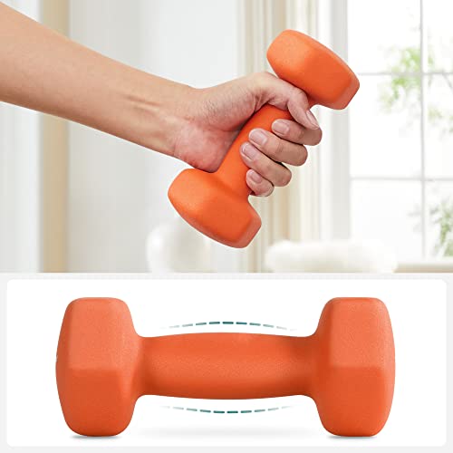 Set of 2 Dumbbells, 2 x 1.5 Non-Slip Neoprene Hand Weights with Matte Finish, Home Workout, Fitness Exercise, Orange