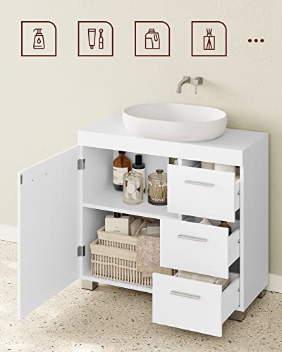 Bathroom Cabinet with 3 Large Drawers, Bathroom Cabinet, 2 Compartments behind the Door, Bathroom Cabinet with Legs, 30 x 70 x 64 cm, White