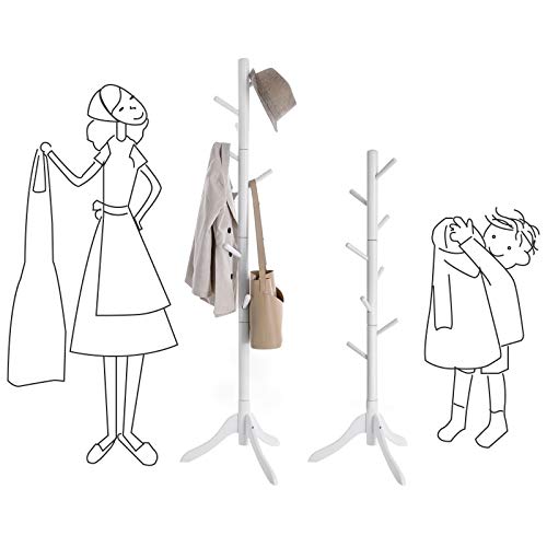 Coat Rack, Solid Wood Coat Stand, Freestanding Hall Coat Tree with 8 Hooks for Coats, Hats, Bags, Purses, for Entryway, Hallway, Rubberwood, Purses