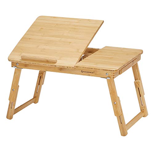 Bamboo Lap Desk, Laptop Table, Breakfast Tray with 5 Adjustable Tilting Angles, Small Drawer, Natural