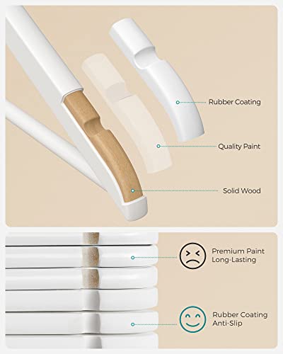 Set of 20 Rubber Coat Hangers Solid Wood Non-Slip Notches in the Shoulder Area with Bar for Trousers Rotatable 360° for Suits Shirts Coats White