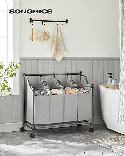 Rolling Laundry Sorter, Laundry Basket with 4 Removable Bags, Laundry Hamper, Laundry Trolley, for Laundry Room, Bedroom, Bathroom, 4 x 35L, Grey