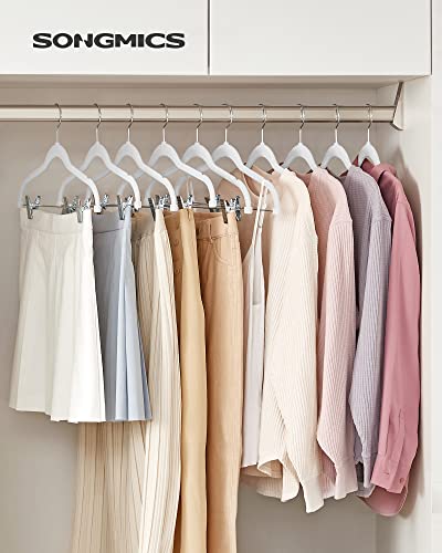 Trouser Hangers, Set of 12 Velvet Hangers with Adjustable Clips, 42.5 cm Long, Non-Slip, Space-Saving, for Skirts, Coats, Dresses, White