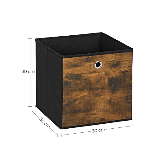 Foldable Storage Organiser Boxes, Set of 6 Storage Cubes, Clothes Organiser, Toy Bins, with Non-Woven Fabric, Oxford Fabric, 30 x 30 x 30 cm, Rustic Brown and Black