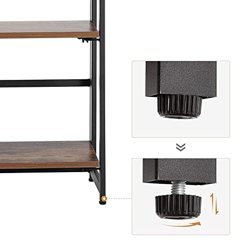 Bookcase, Industrial Folding Storage Rack, 4-Tier Bookshelf, Multifunctional Shelving Unit, Easy Assembly, with Metal Frame, for Living Room, Bedroom, kitchen, Rustic Brown