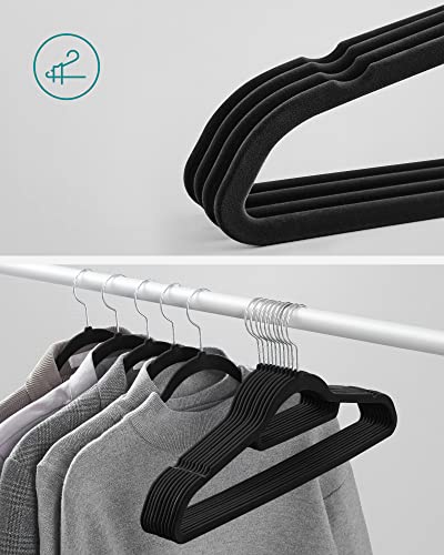 Velvet Hangers, Set of 20 Clothes Coat Hangers, Non-Slip, with Tie Bar and 360° Swivel Hook, Space-Saving, 0.6 cm Thick, 43.5 cm Long, for Dresses Trousers, Black