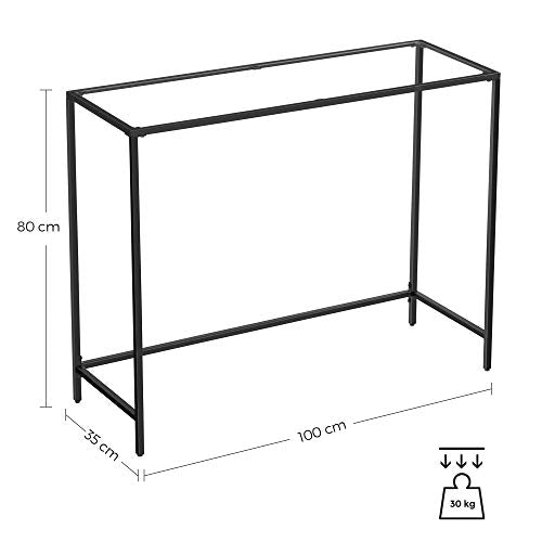 Console Table, Tempered Glass Table, Modern Sofa or Entryway Table, Metal Frame, Adjustable Feet, for Living Room, Hallway, Black