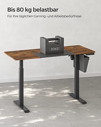 Height-adjustable electric desk, 60 x 140 x (72-120) cm, fully adjustable, spliced plate, memory function with 4 heights, loading protection, vintage brown/black