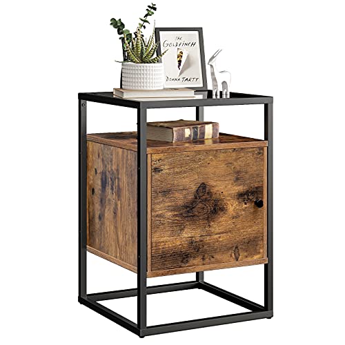 Nightstand, Bedside Cabinet, Glass Side Table with Cupboard, End Table, for Bedroom, Living Room, Hall, Stable Tempered Glass, Easy Assembly, Industrial Design, Rustic Brown