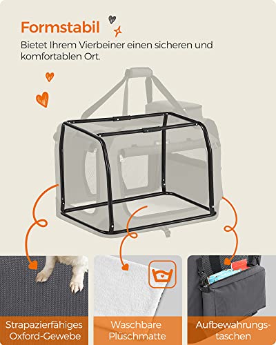 Dog Carrier, Folding Fabric Pet Carrier, 60 x 42 x 42 cm, Grey