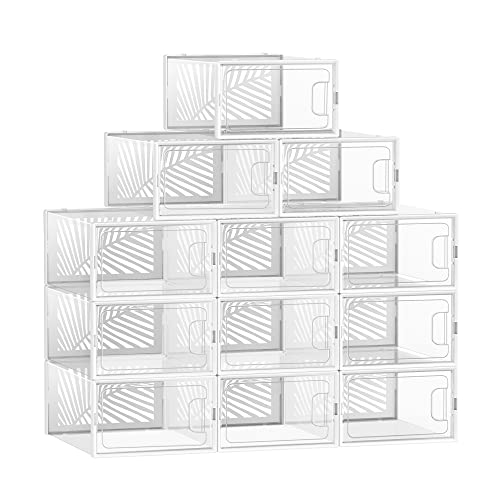 Shoe Boxes, Pack of 12 Shoe Storage Organizers, White