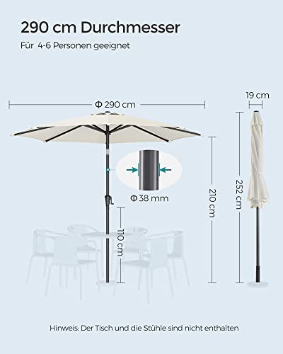 290 cm Garden Parasol Umbrella, UPF 50+, Sun Shade, 30° Tilt in 2 Directions, Crank Handle for Opening and Closing, for Outdoor Gardens Pool Balcony Patio, Base Not Included, Beige