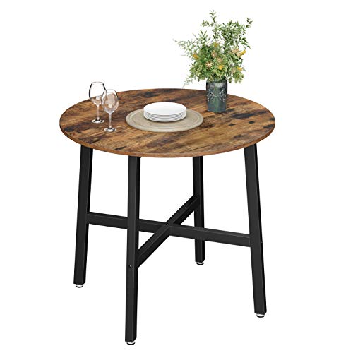 Dining Table, Round Kitchen Table, for Living Room, Office, 80 x 75 cm (Dia. x H), Industrial Style, Rustic Brown and Black