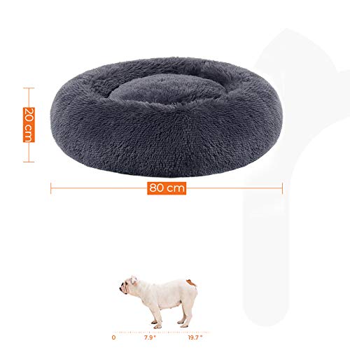 Dog Bed, Donut Cat Bed, Fluffy Calming Pet Bed with Removable, Washable Cover, Soft Long Plush, 80 cm, Dark Grey