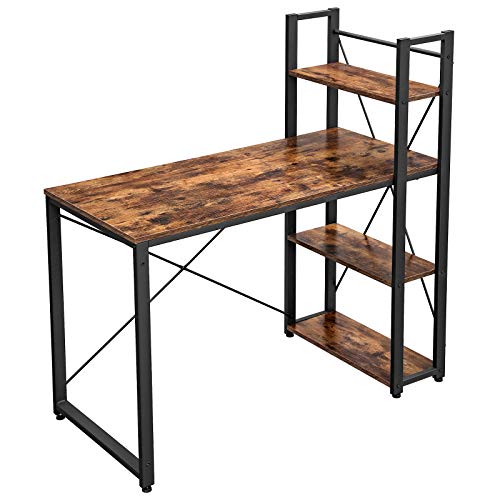 Computer Desk, 120 cm Writing Desk with Storage Shelves on Left or Right, Stable, Easy Assembly, for Home Office, Industrial Style, Rustic Brown and Black