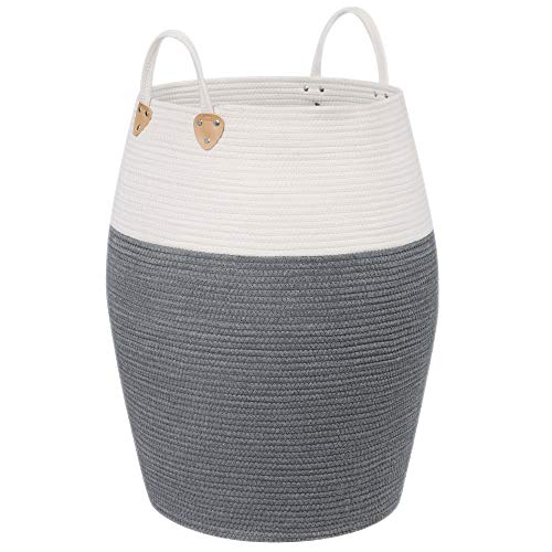 Cotton Rope, Storage Handle, 125L Laundry Basket, for Clothes, Toys, Blankets, Living Room, Bedroom, Grey and Beige