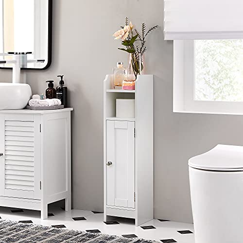 Toilet Cabinet, Bathroom Cabinet, Bathroom Cabinet, Slim Bathroom Shelf, Adjustable Shelves, Space-Saving, Easy Assembly, White