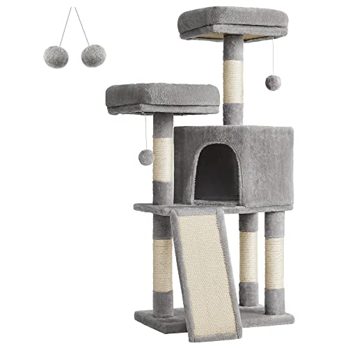 Cat Tree, Cat Condo 115 cm, Scratching Ramp, Light Grey