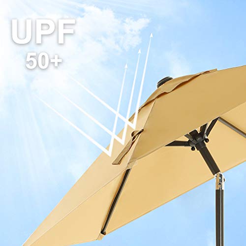 197 cm Garden Parasol Umbrella, UPF 50+, Sun Shade, 30° Tilt in 2 Directions, Crank Handle for Opening and Closing, for Outdoor Gardens Pool Balcony Patio, Base Not Included, Taupe