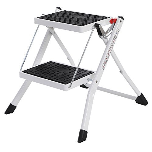 2 Step Ladder, Heavy Duty Steel, Folding, Portable with Anti-Slip Mat Max. Load Capacity up to 150 kg Tested and Certified by TÜV Rheinland