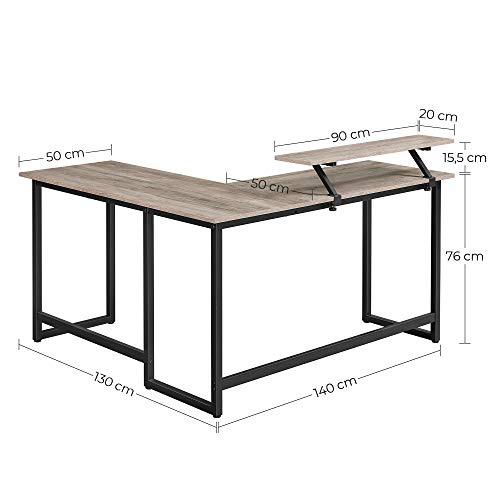 Computer Desk, L-Shaped Writing Workstation, Industrial Corner Desk With Monitor Stand, for Home Office Study Writing and Gaming, Space Saving, Easy Assembly, Greige and Black